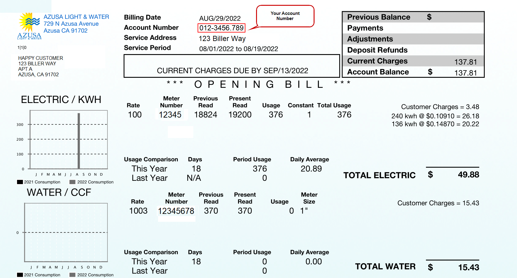 You can find your account number on your bill as shown.